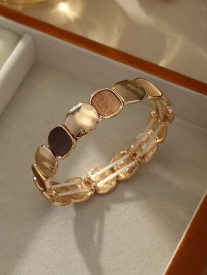 Retro Brown & Gold Enamel Stretch Bracelet detail photo 2 - Bracelets at ShopKaar