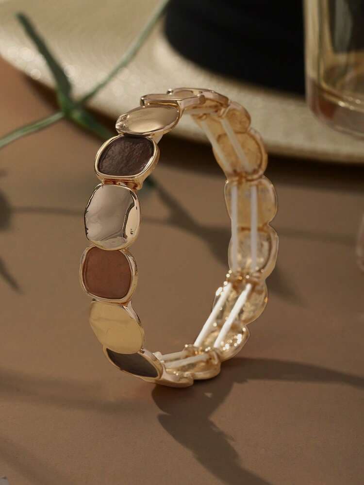 Retro Brown & Gold Enamel Stretch Bracelet detail photo 18 - Bracelets at ShopKaar