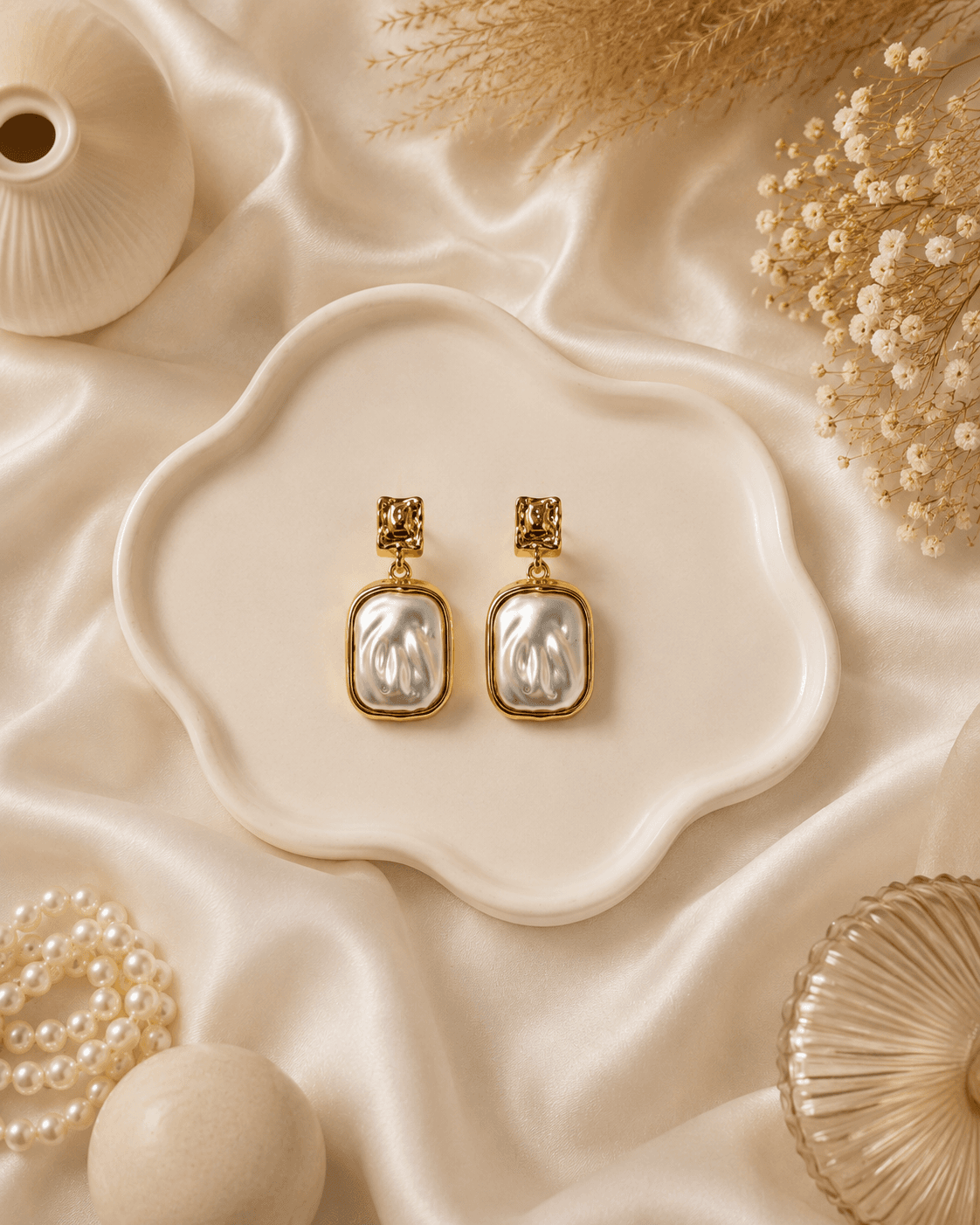 Vintage Gold Baroque Pearl Drop Earrings detail photo 2 - Earrings at ShopKaar
