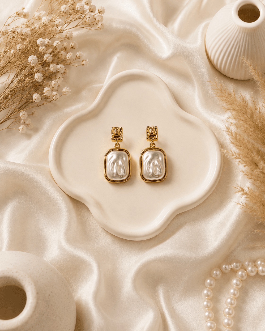 Vintage Gold Baroque Pearl Drop Earrings detail photo 3 - Earrings at ShopKaar