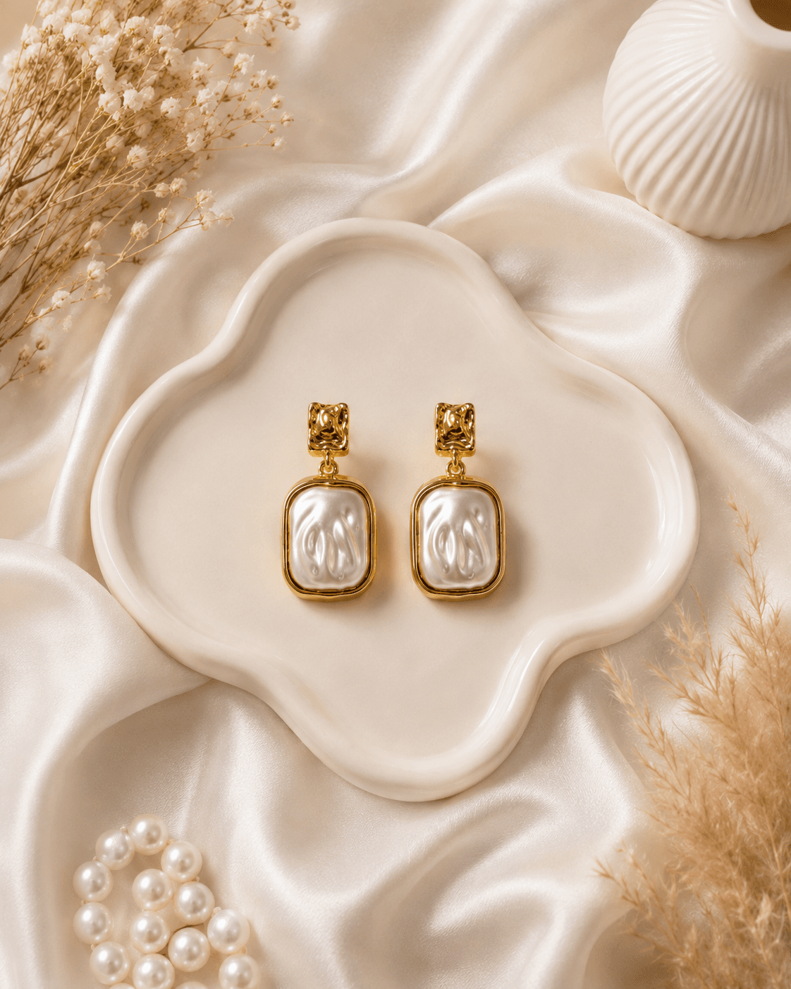 Vintage Gold Baroque Pearl Drop Earrings detail photo 4 - Earrings at ShopKaar