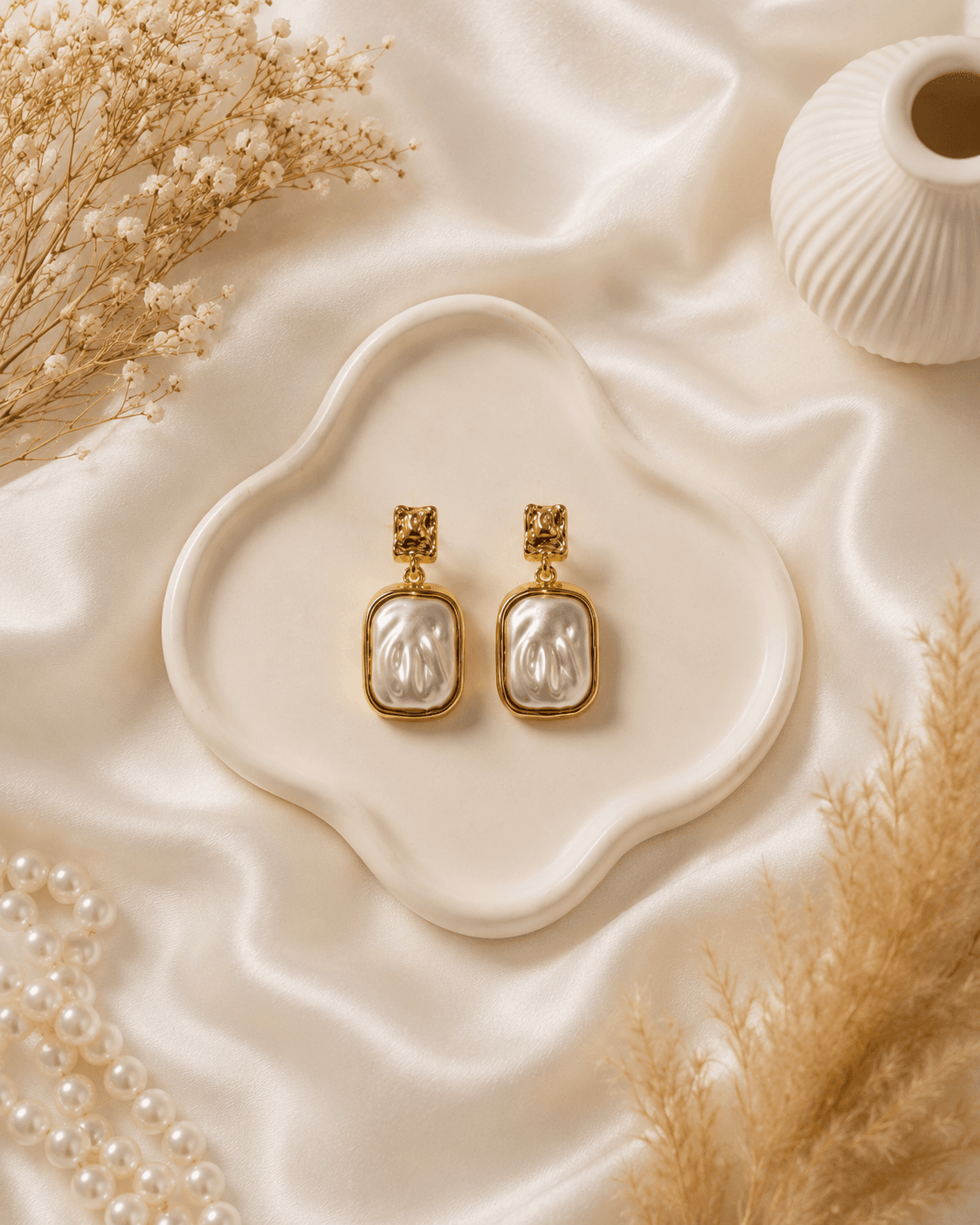 Vintage Gold Baroque Pearl Drop Earrings detail photo 6 - Earrings at ShopKaar