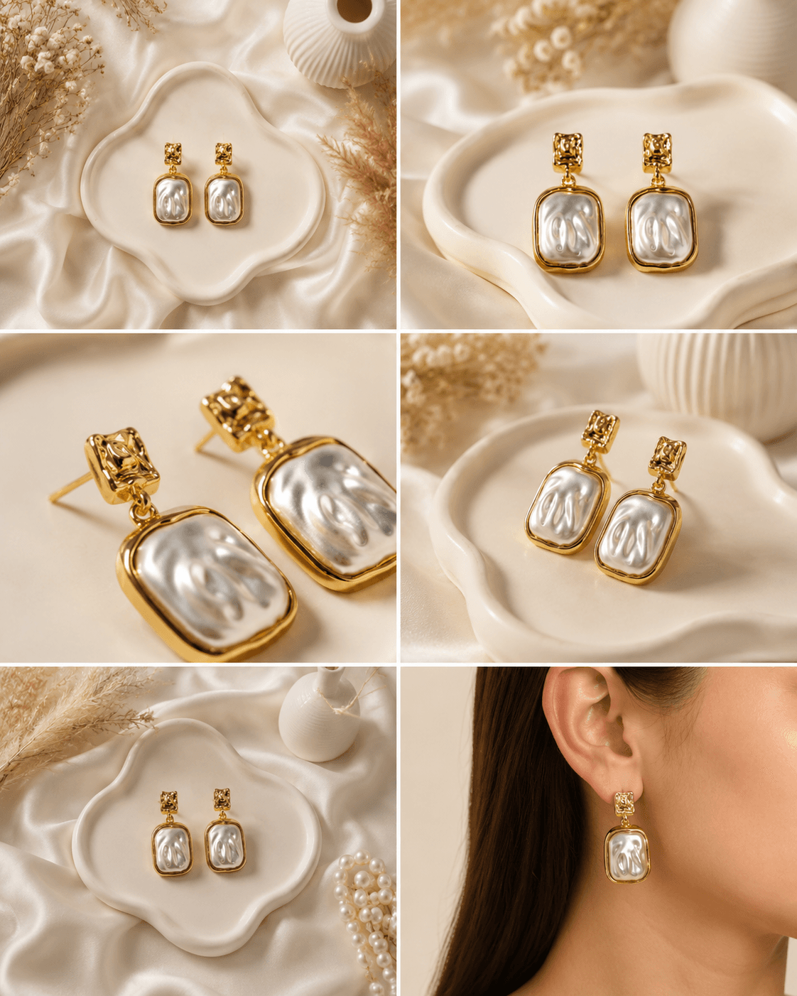 Vintage Gold Baroque Pearl Drop Earrings detail photo 7 - Earrings at ShopKaar