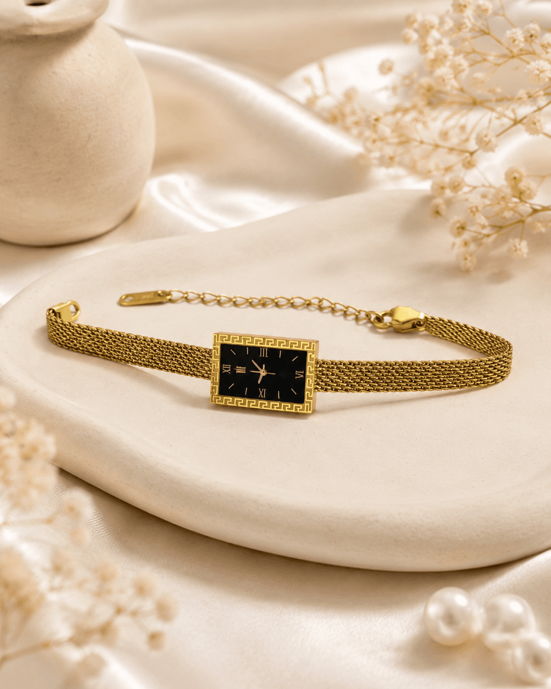 Gold Roman Dial Bracelet Watch with Mesh Strap detail photo 2 - Bracelets at ShopKaar