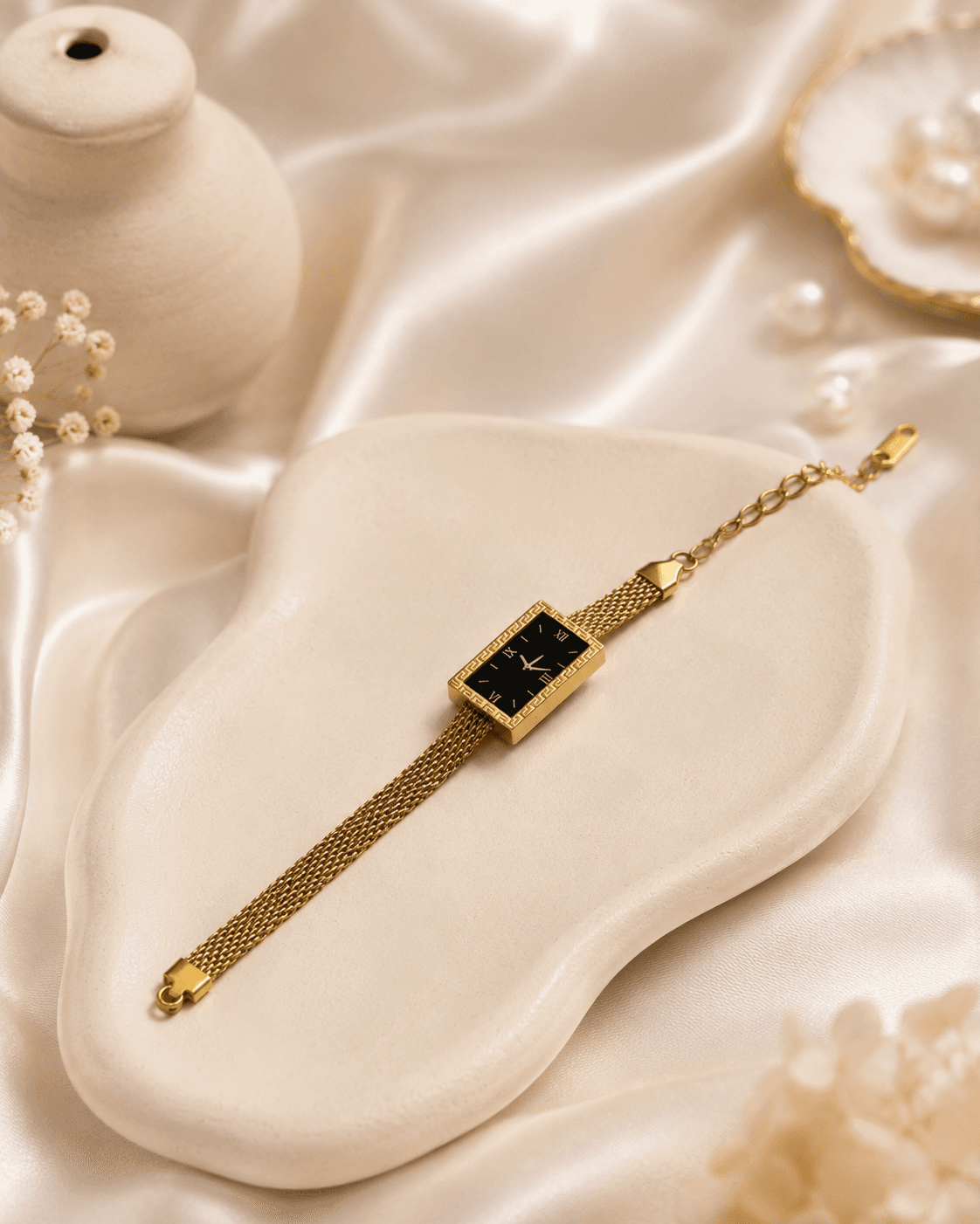 Gold Roman Dial Bracelet Watch with Mesh Strap detail photo 4 - Bracelets at ShopKaar