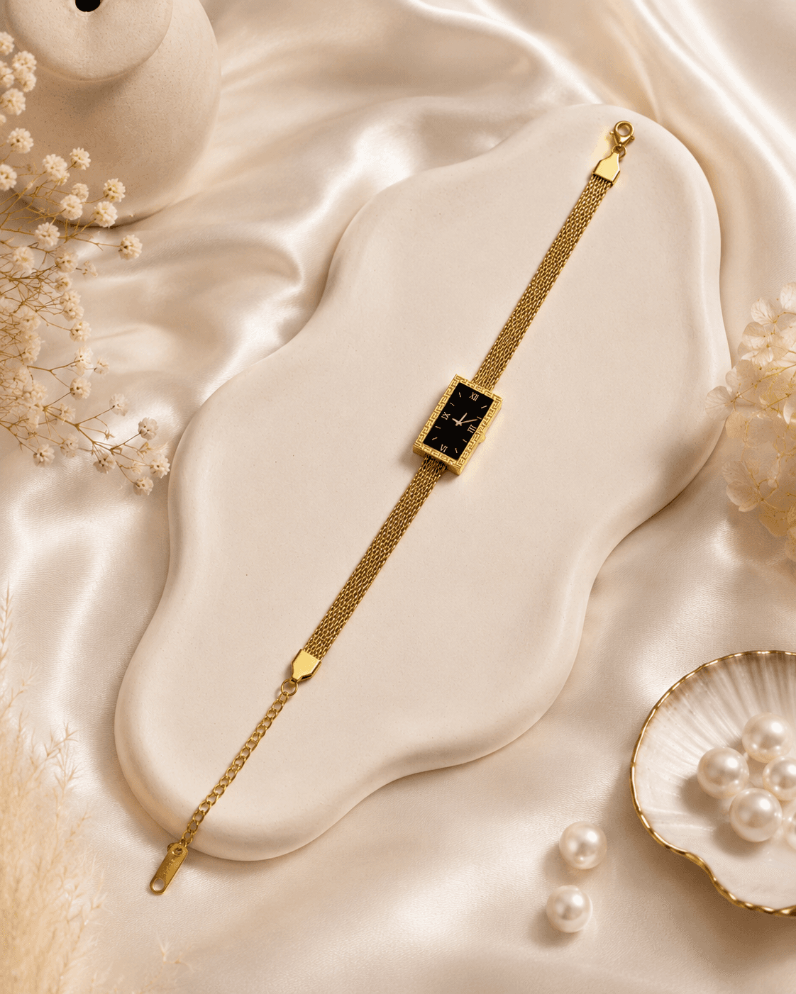 Gold Roman Dial Bracelet Watch with Mesh Strap detail photo 5 - Bracelets at ShopKaar
