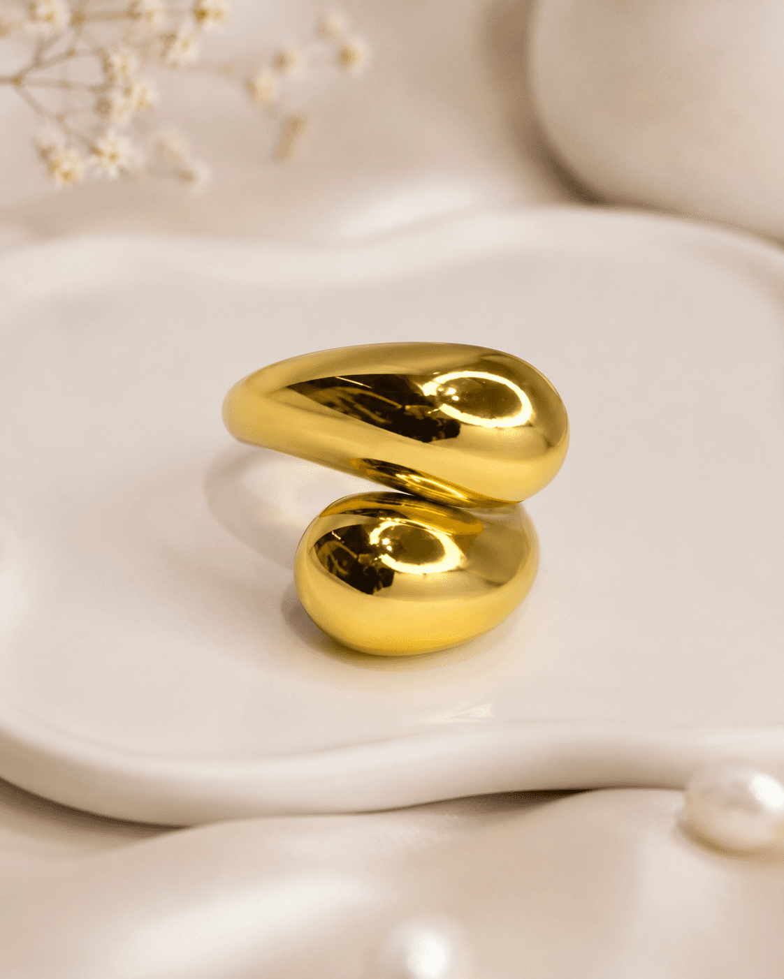 Chunky Gold Double Teardrop Bypass Ring detail photo 2 - Rings at ShopKaar