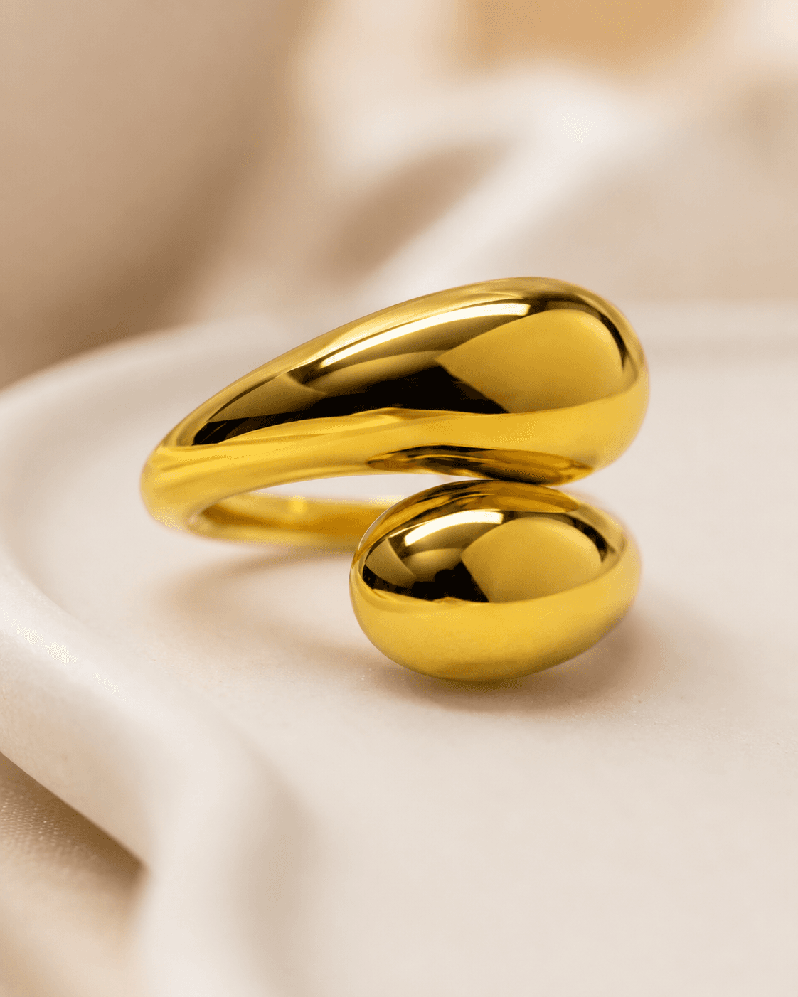 Chunky Gold Double Teardrop Bypass Ring detail photo 3 - Rings at ShopKaar