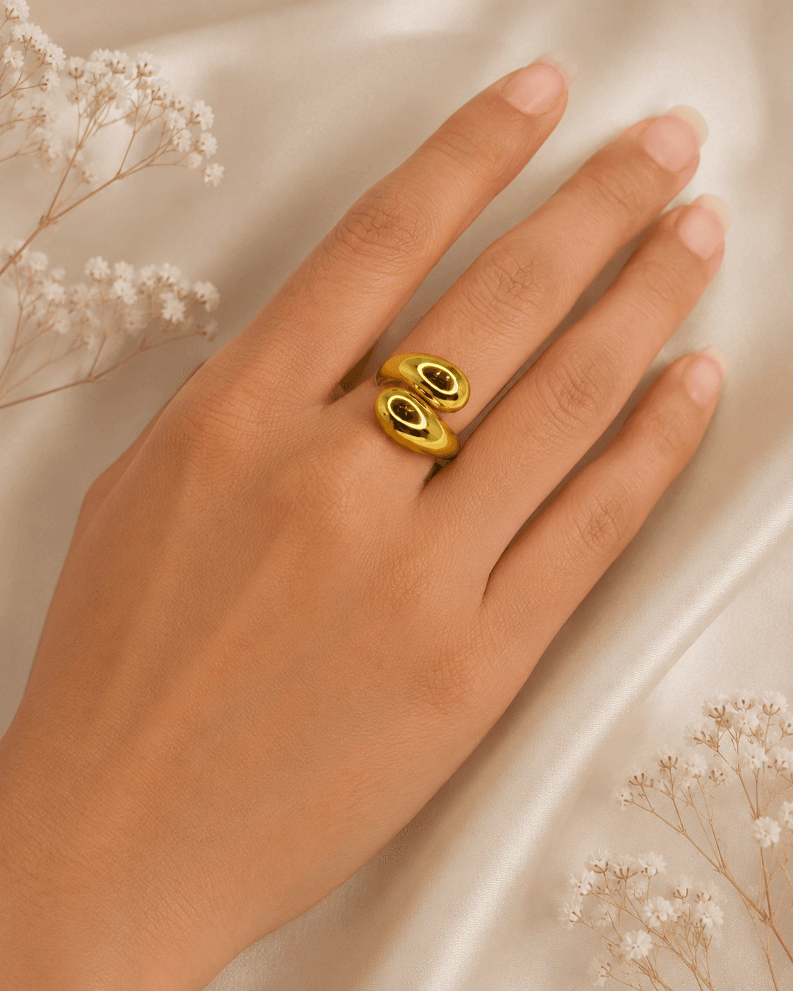 Chunky Gold Double Teardrop Bypass Ring detail photo 6 - Rings at ShopKaar