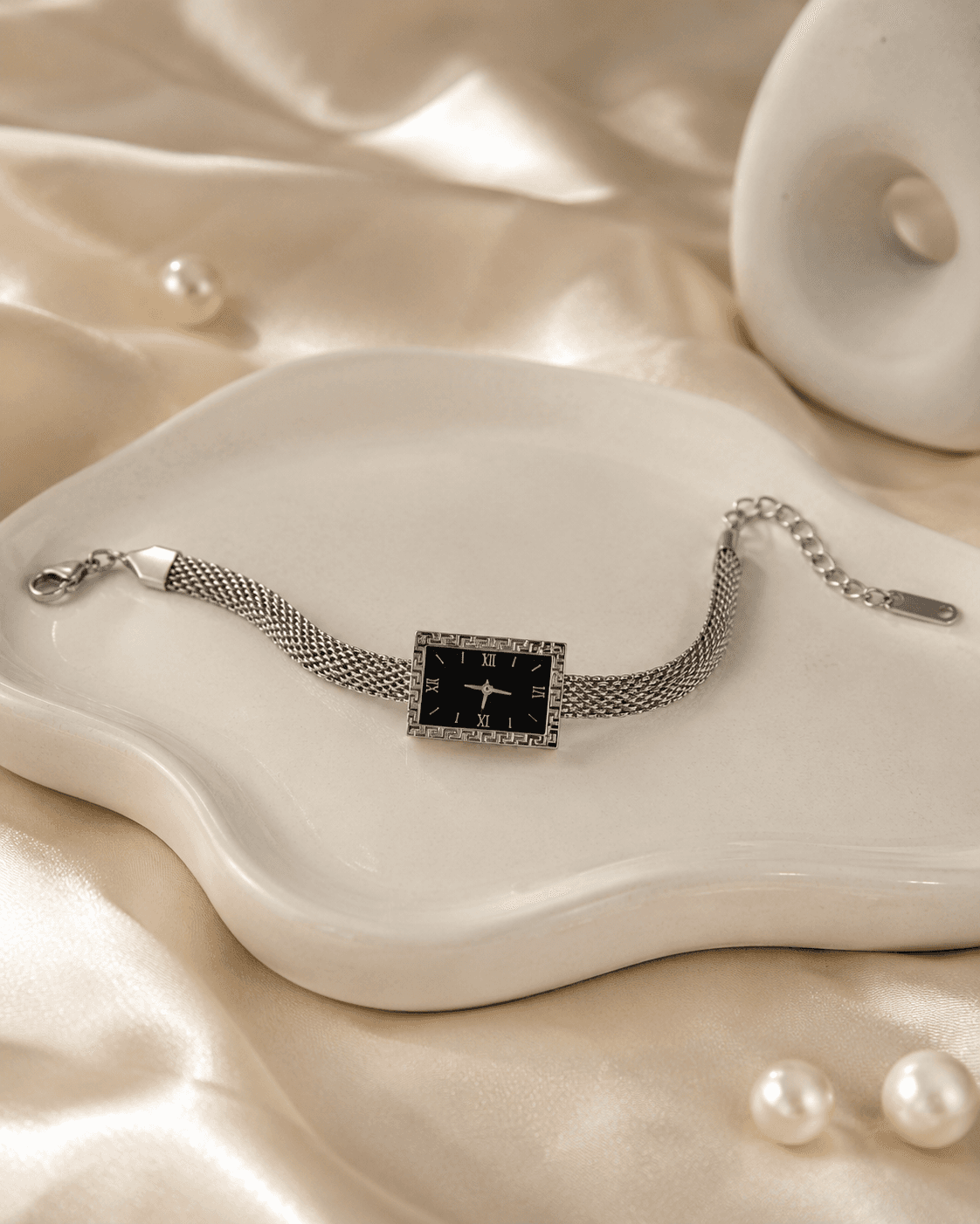Silver Roman Dial Bracelet Watch with Mesh Strap detail photo 2 - Bracelets at ShopKaar