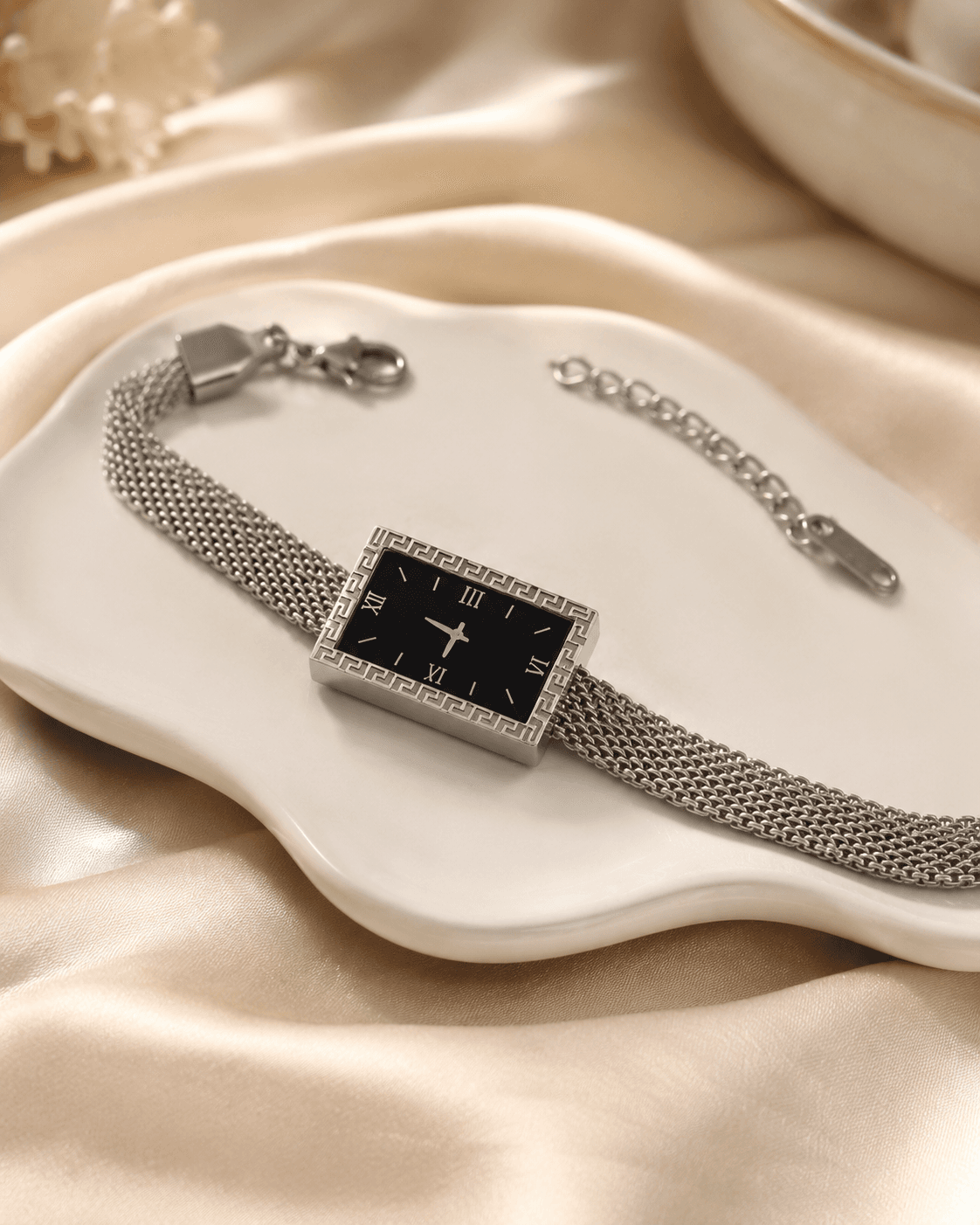 Silver Roman Dial Bracelet Watch with Mesh Strap detail photo 3 - Bracelets at ShopKaar