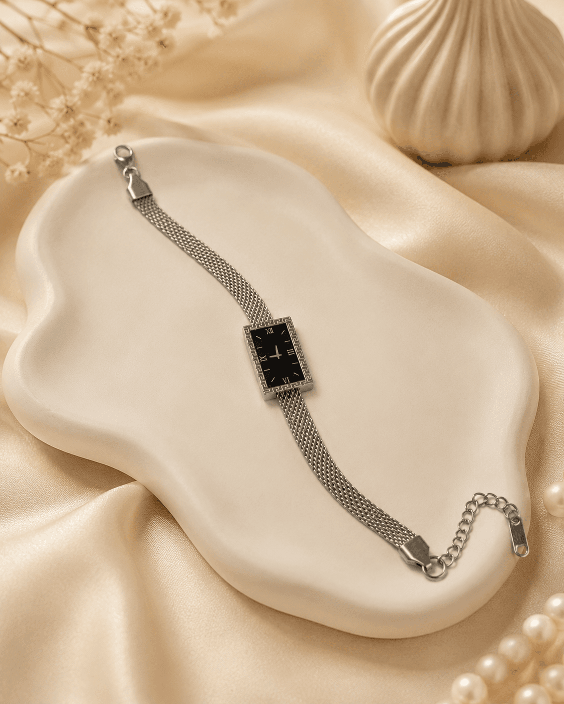 Silver Roman Dial Bracelet Watch with Mesh Strap detail photo 4 - Bracelets at ShopKaar