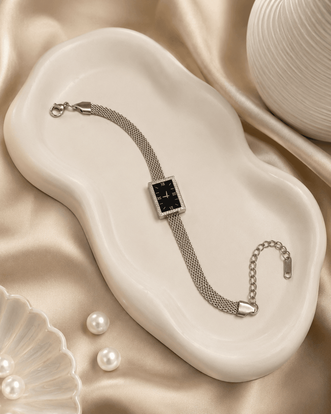Silver Roman Dial Bracelet Watch with Mesh Strap detail photo 5 - Bracelets at ShopKaar