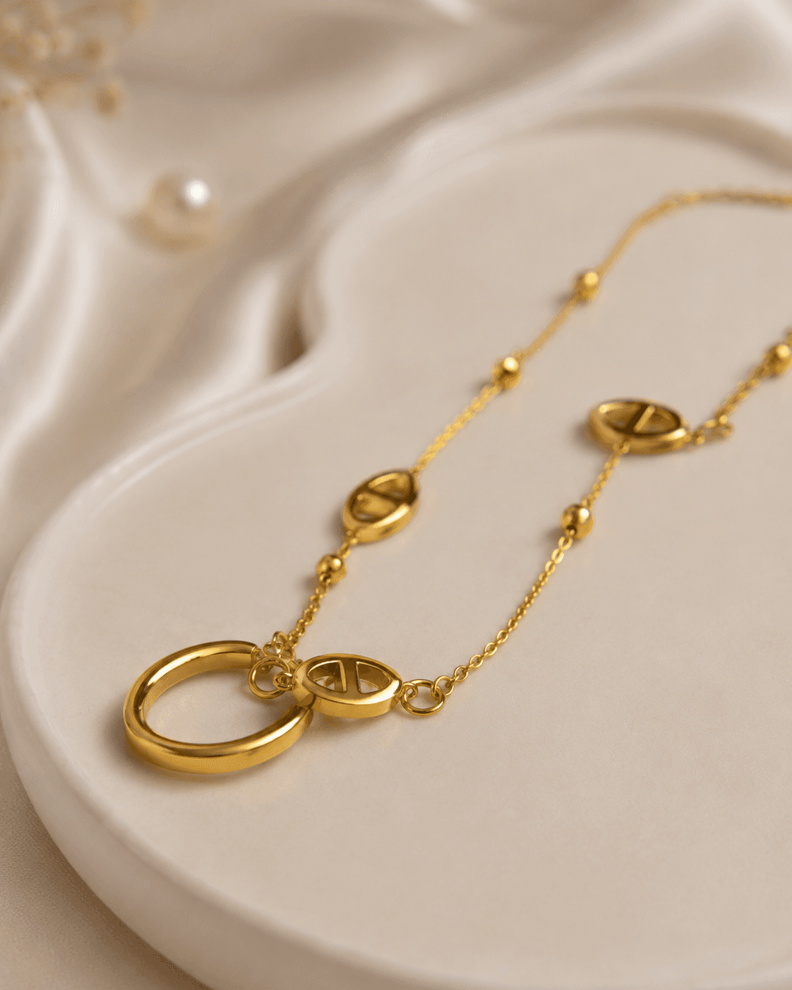 Gold Mariner Link Hand Chain Bracelet with Ring detail photo 3 - Bracelets at ShopKaar