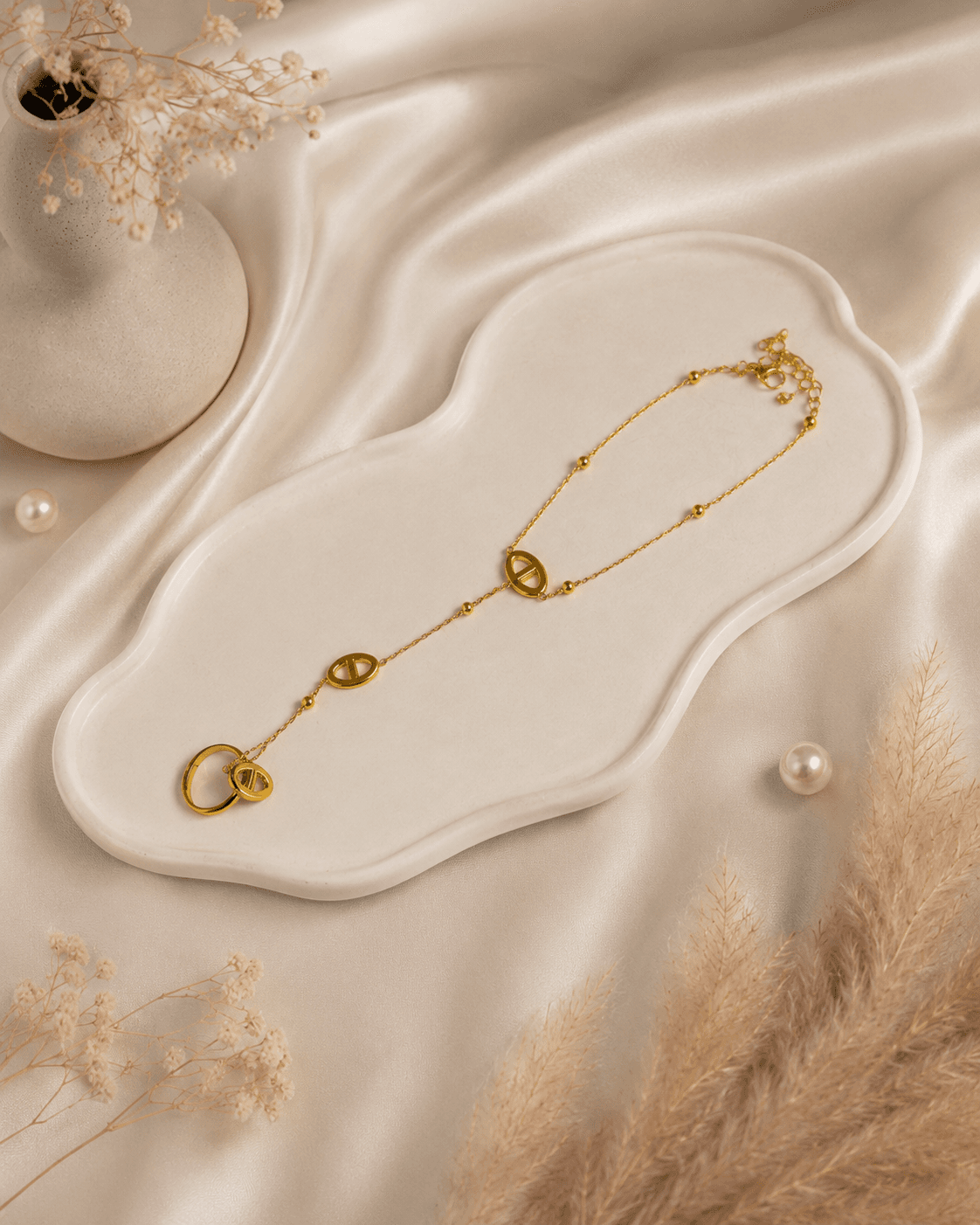 Gold Mariner Link Hand Chain Bracelet with Ring detail photo 5 - Bracelets at ShopKaar