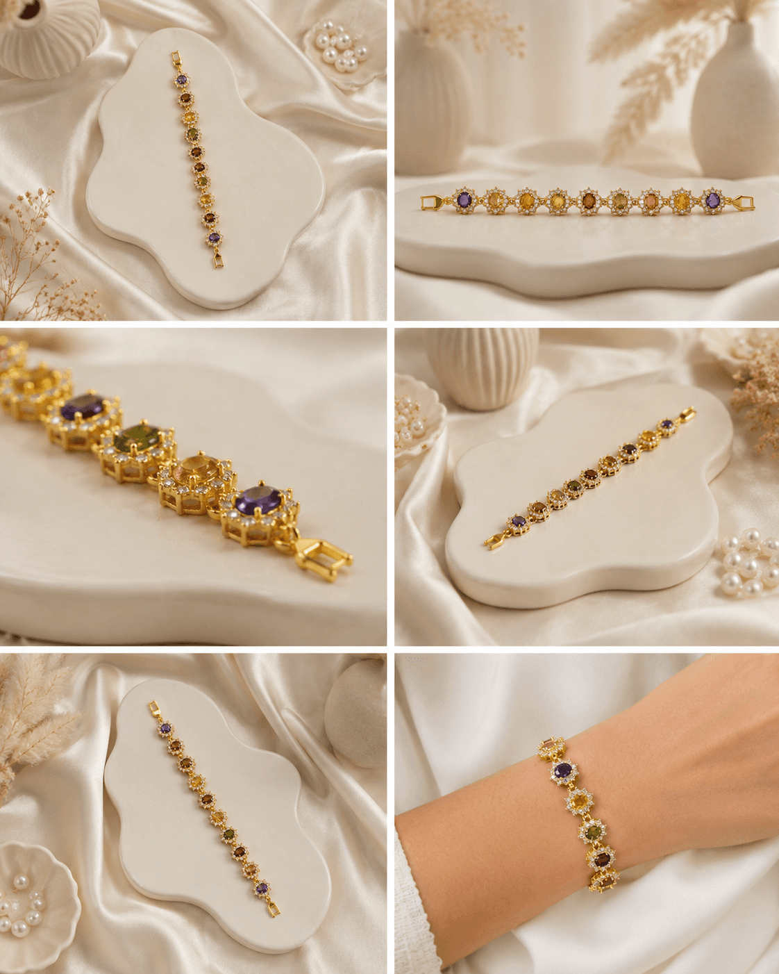 Gold Multicolor Crystal Link Bracelet main product photo - Bracelets at ShopKaar