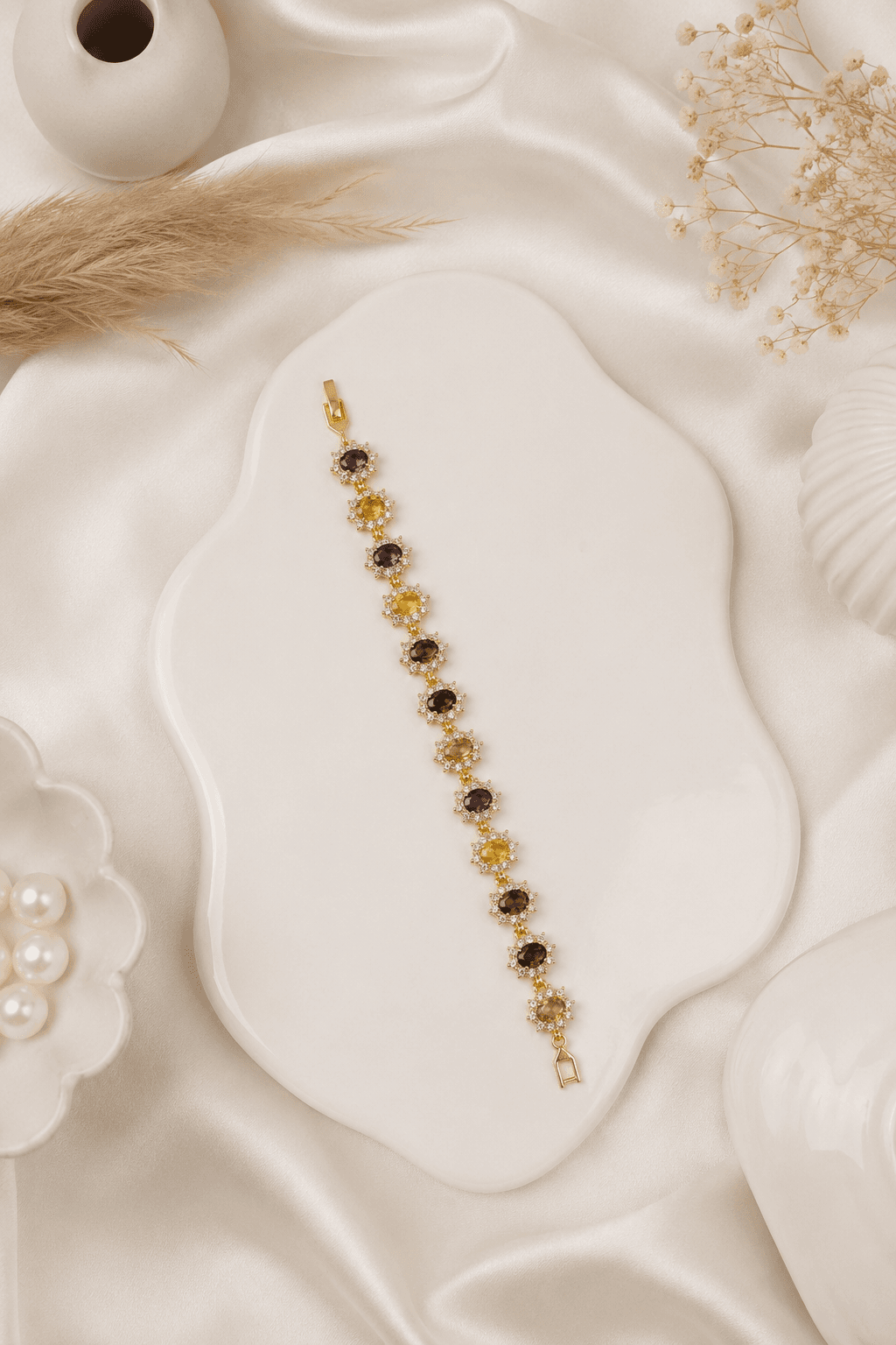 Gold Multicolor Crystal Link Bracelet detail photo 2 - Bracelets at ShopKaar