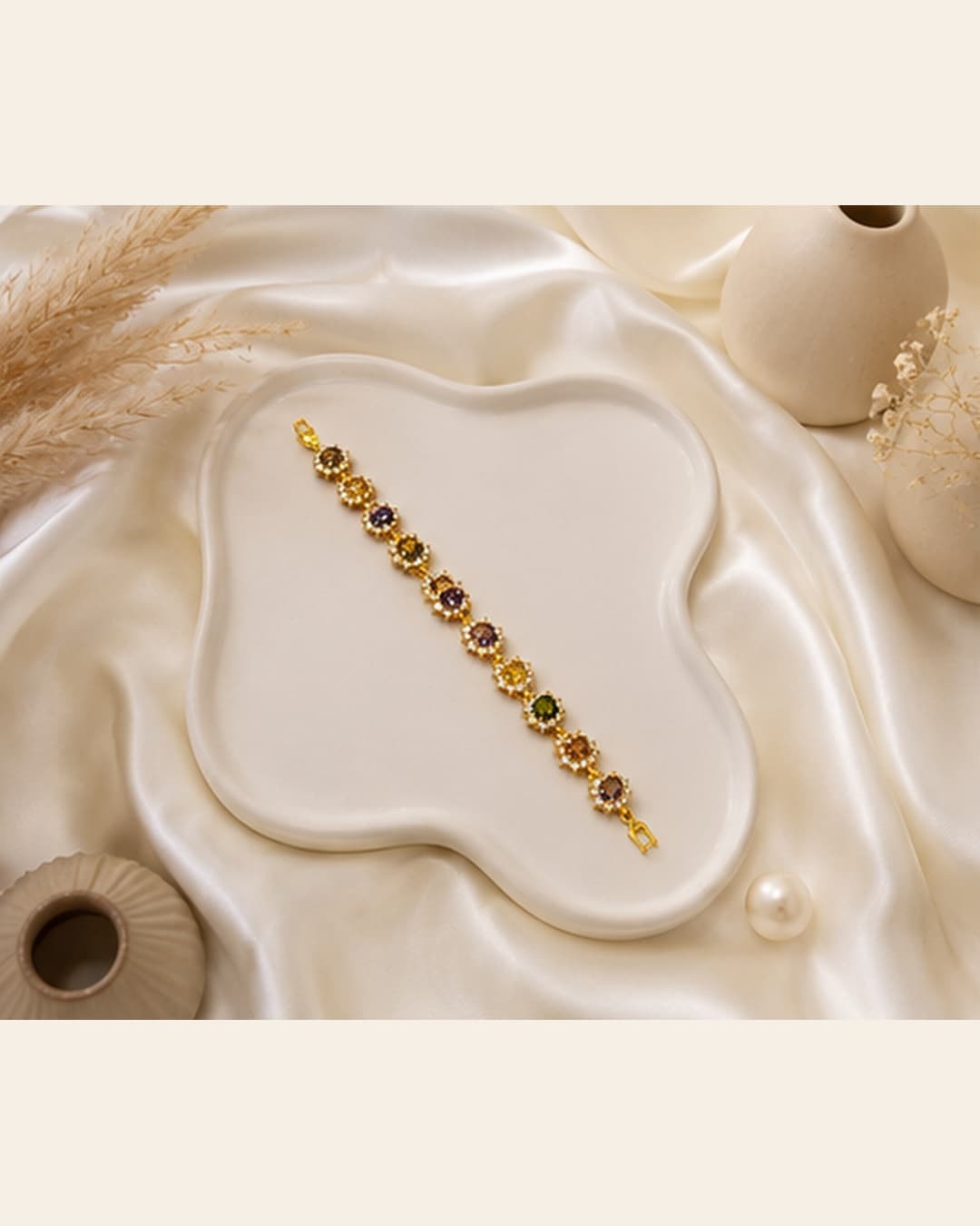 Gold Multicolor Crystal Link Bracelet detail photo 3 - Bracelets at ShopKaar