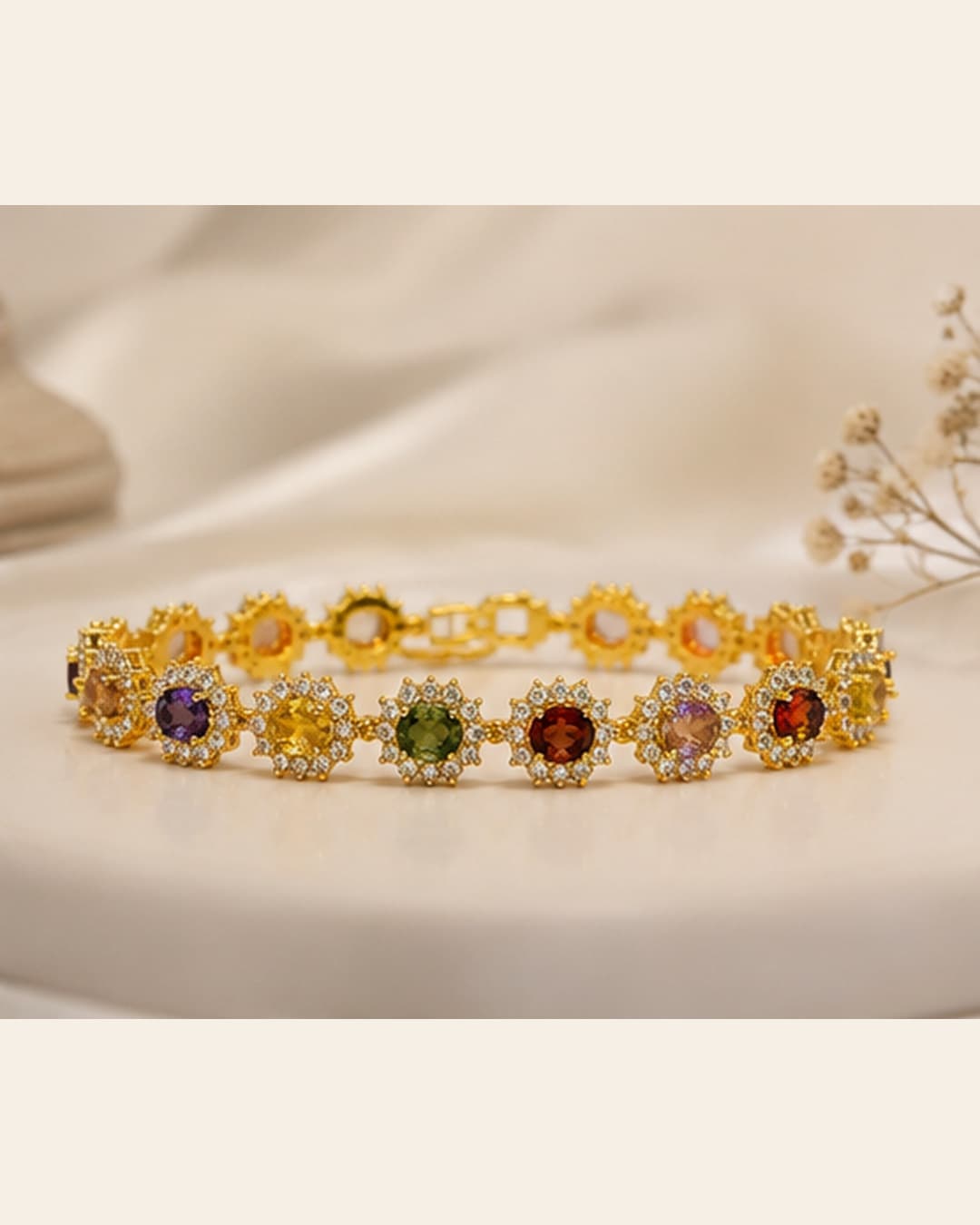 Gold Multicolor Crystal Link Bracelet detail photo 4 - Bracelets at ShopKaar