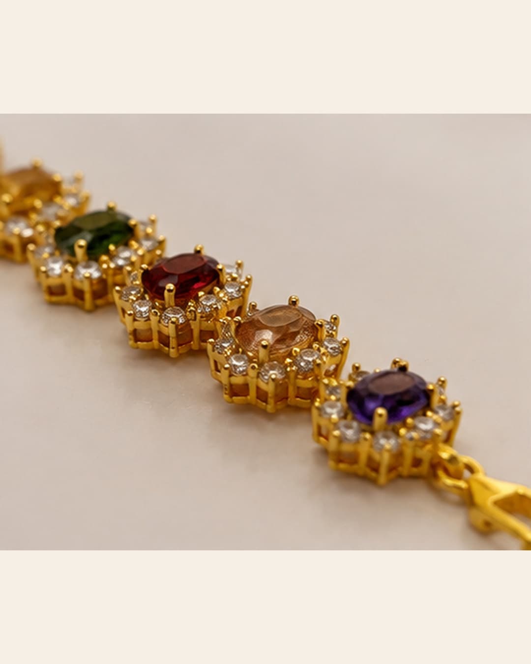 Gold Multicolor Crystal Link Bracelet detail photo 5 - Bracelets at ShopKaar