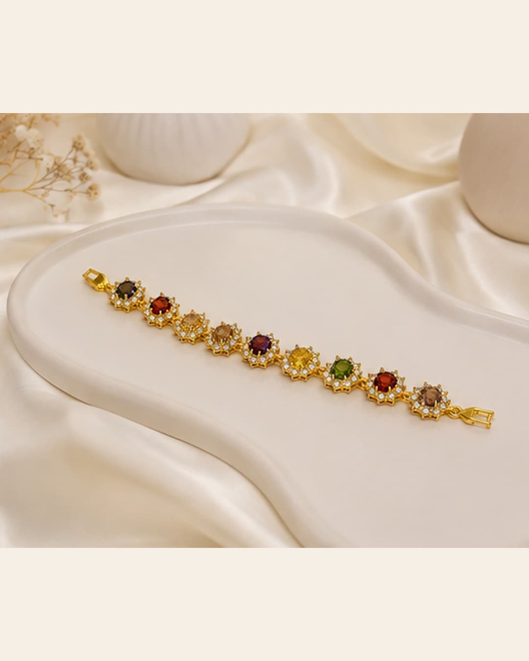 Gold Multicolor Crystal Link Bracelet detail photo 6 - Bracelets at ShopKaar