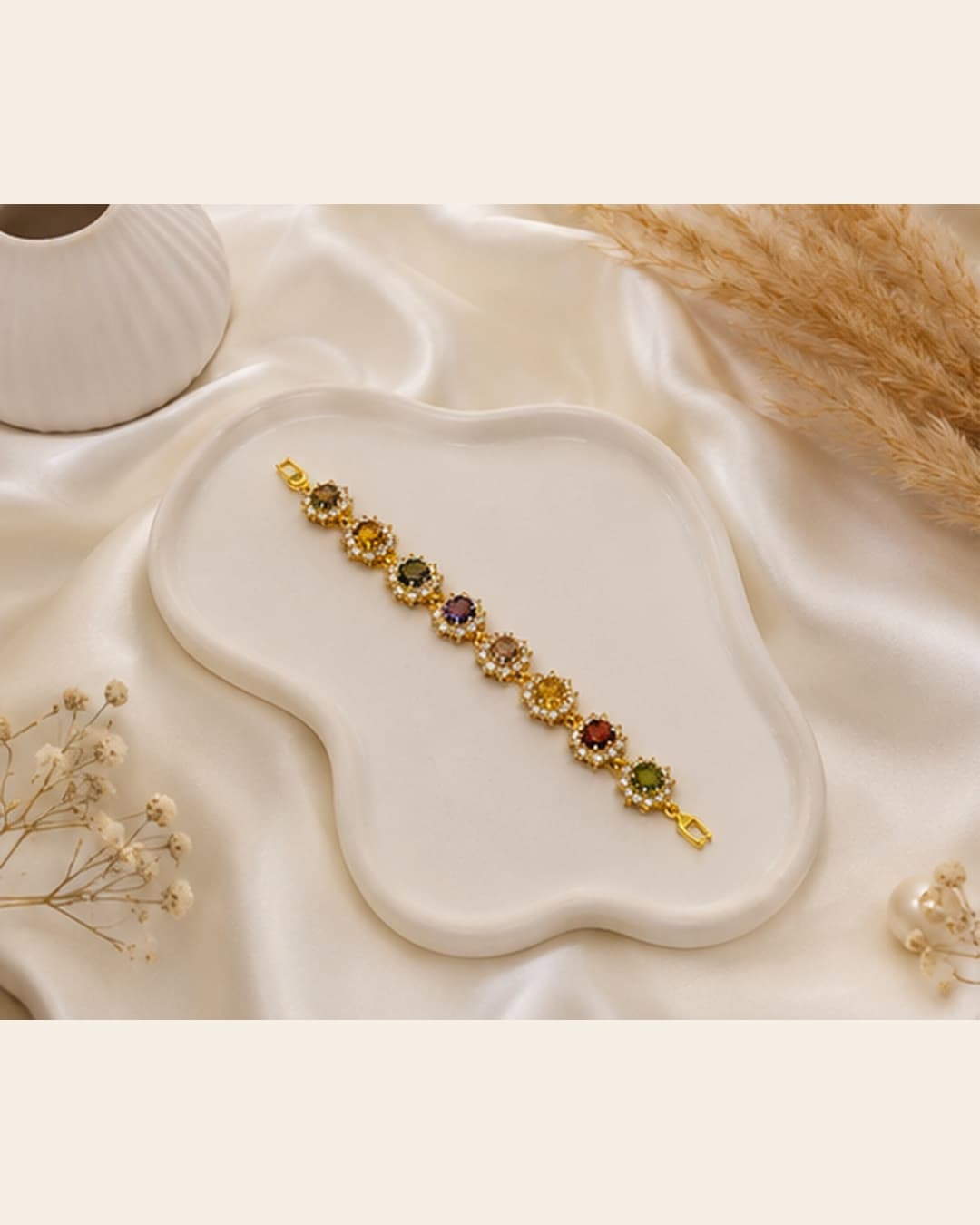 Gold Multicolor Crystal Link Bracelet detail photo 7 - Bracelets at ShopKaar