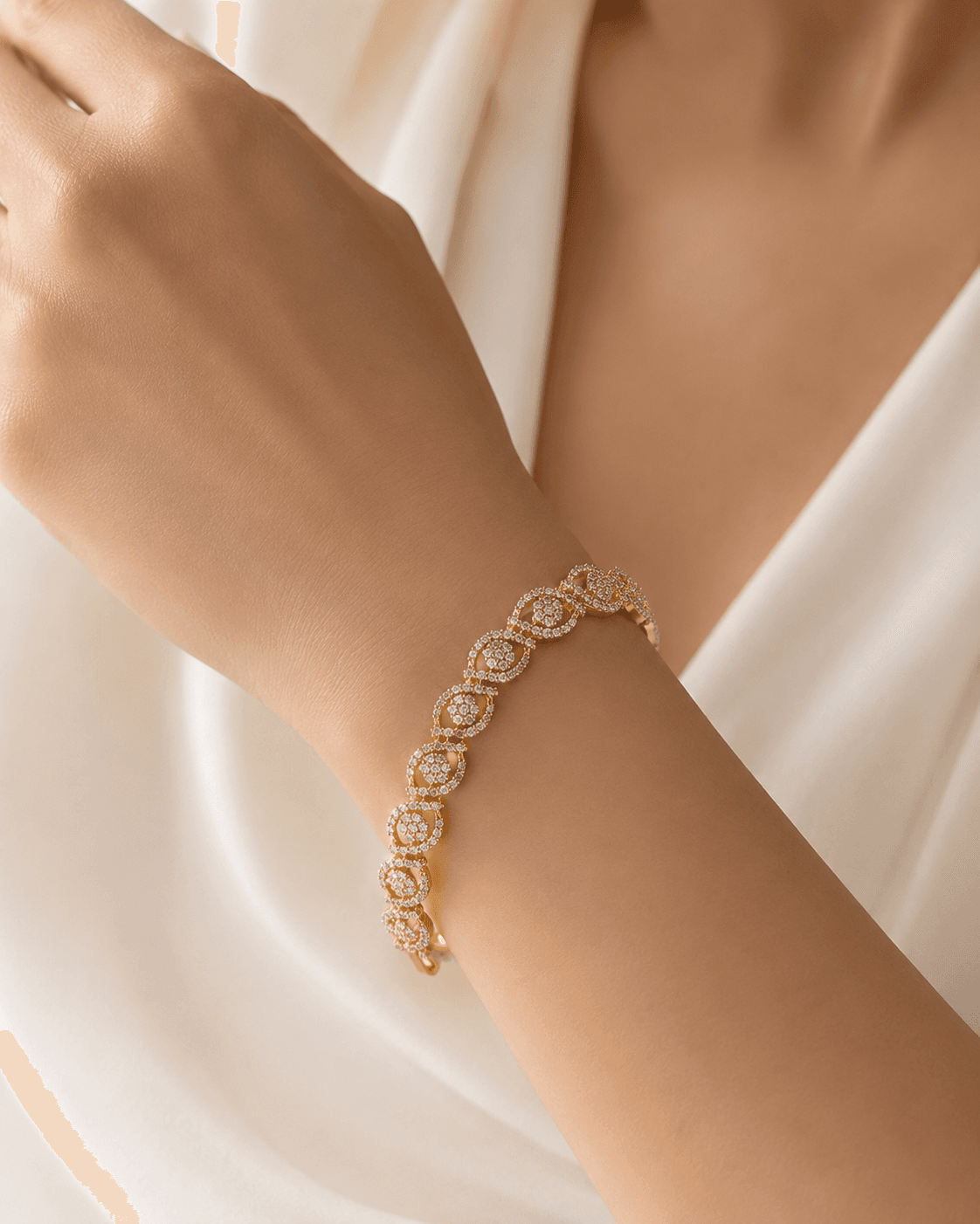 Gold Pave Zircon Swirl Link Statement Bracelet main product photo - Bracelets at ShopKaar