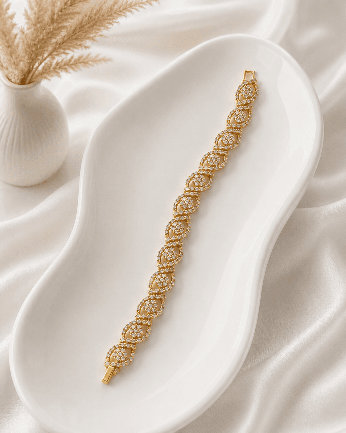 Gold Pave Zircon Swirl Link Statement Bracelet detail photo 2 - Bracelets at ShopKaar
