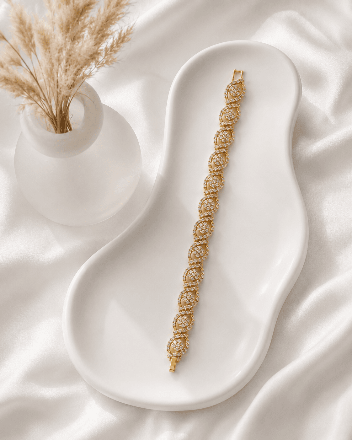 Gold Pave Zircon Swirl Link Statement Bracelet detail photo 3 - Bracelets at ShopKaar
