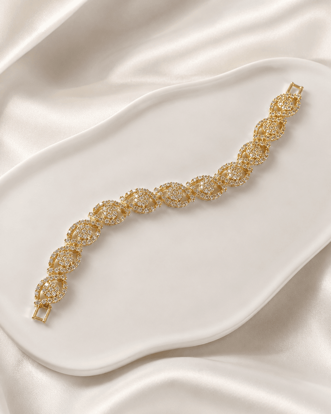 Gold Pave Zircon Swirl Link Statement Bracelet detail photo 5 - Bracelets at ShopKaar