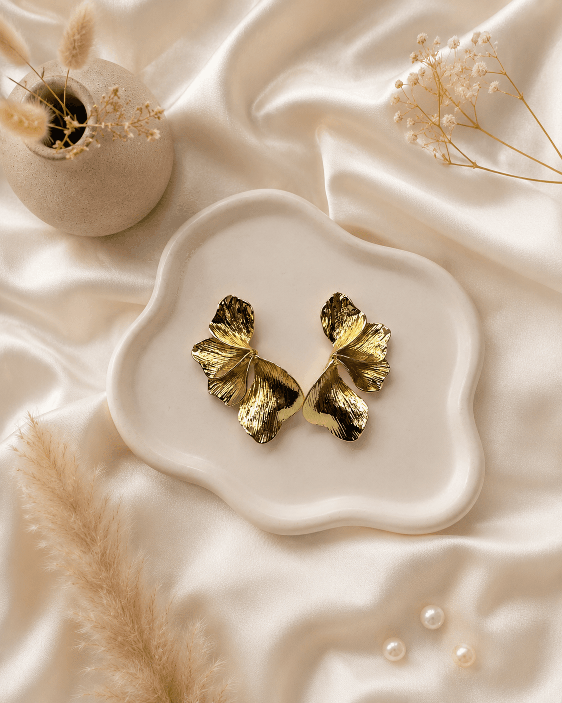 Gold Metallic Leaf Statement Stud Earrings main product photo - Earrings at ShopKaar