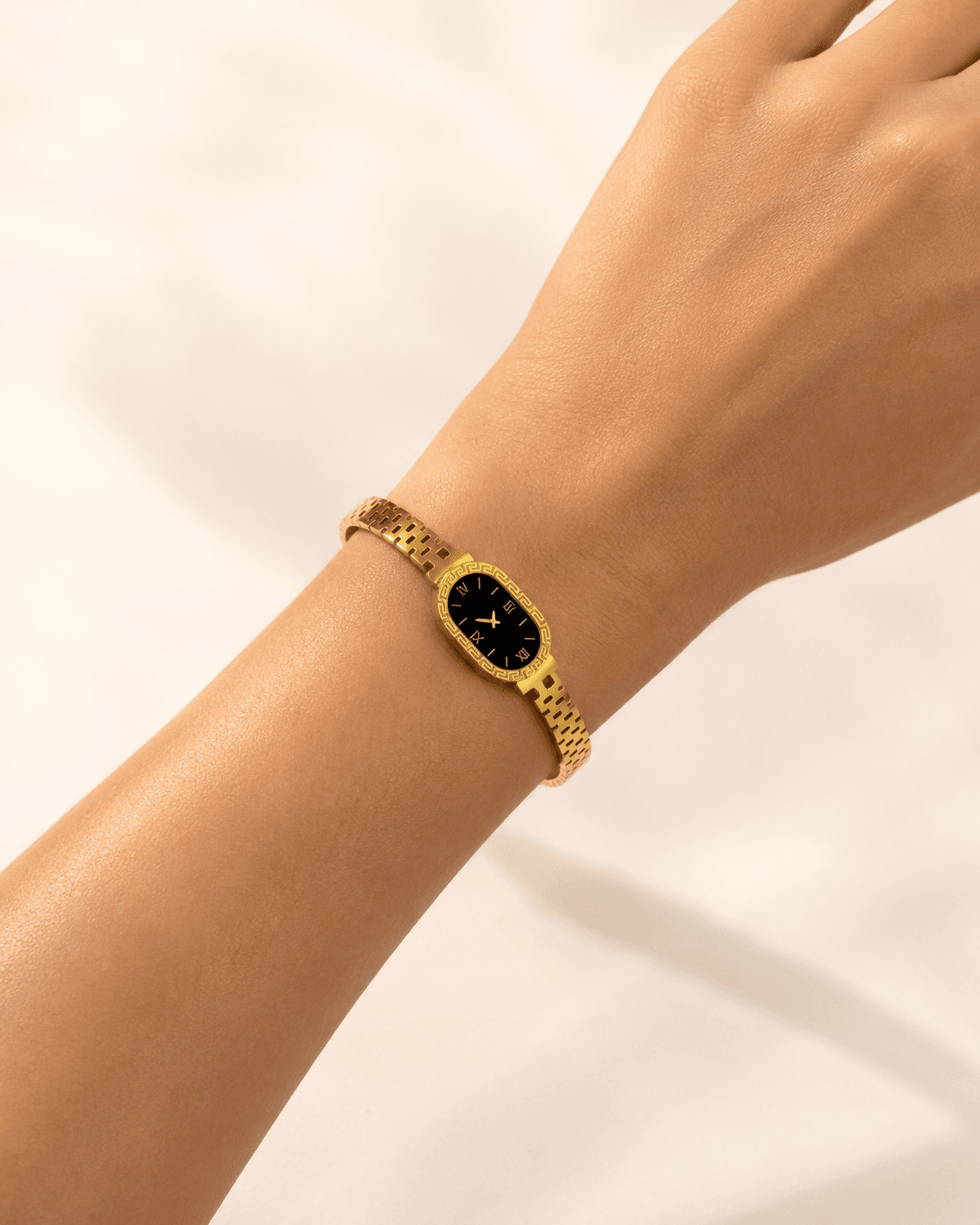 Gold Greek Key Roman Dial Bangle Watch detail photo 5 - Bracelets at ShopKaar