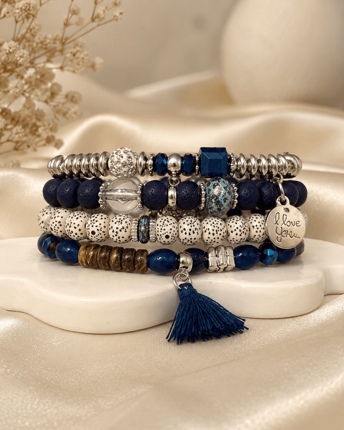 Blue Beaded Boho Bracelet Set - 4pcs detail photo 4 - Bracelets at ShopKaar
