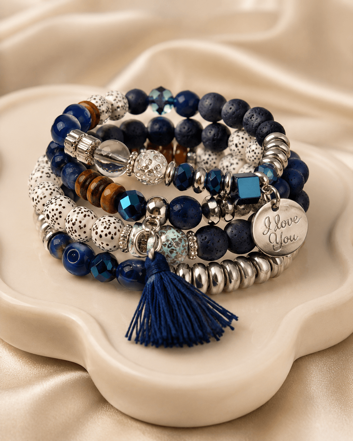 Blue Beaded Boho Bracelet Set - 4pcs detail photo 4 - Bracelets at ShopKaar