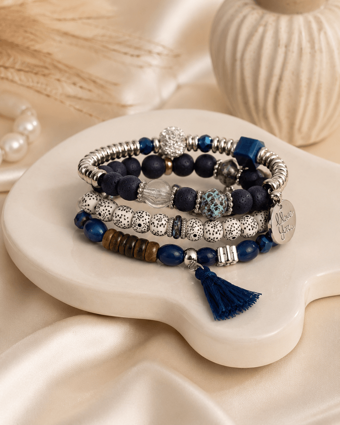 Blue Beaded Boho Bracelet Set - 4pcs detail photo 4 - Bracelets at ShopKaar