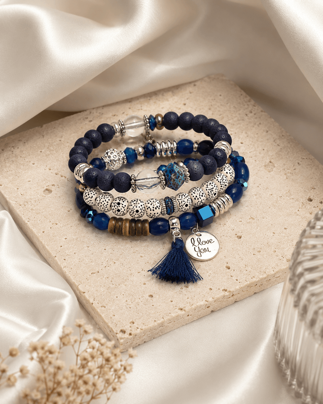 Blue Beaded Boho Bracelet Set - 4pcs detail photo 4 - Bracelets at ShopKaar