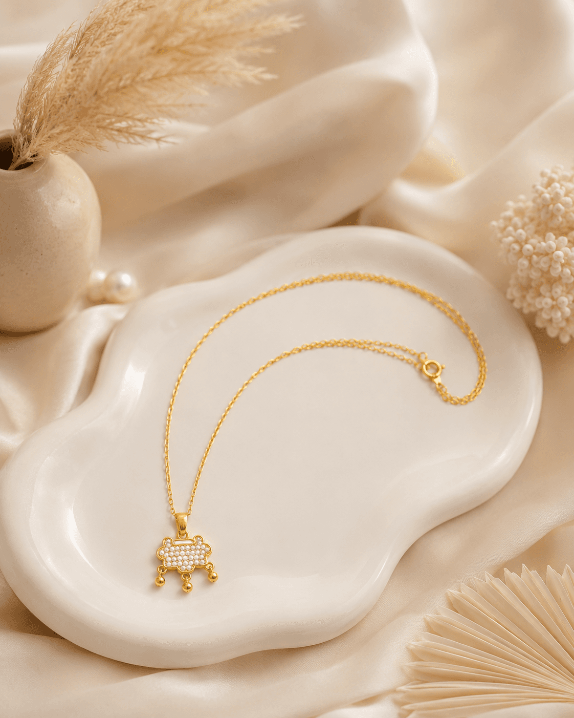 Gold-Tone Dangle Charm Necklace with Clear Accents detail photo 3 - Necklaces at ShopKaar