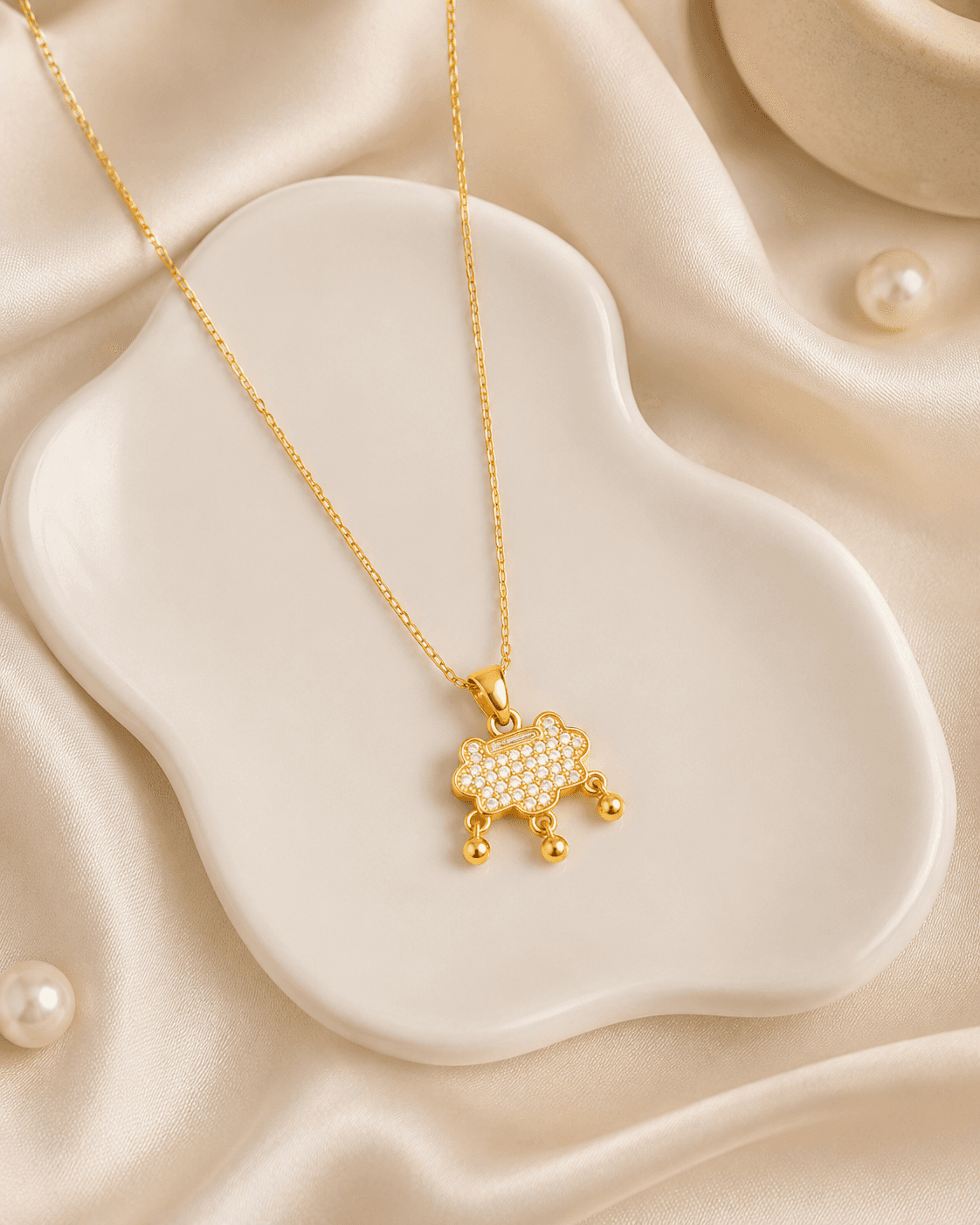 Gold-Tone Dangle Charm Necklace with Clear Accents detail photo 4 - Necklaces at ShopKaar