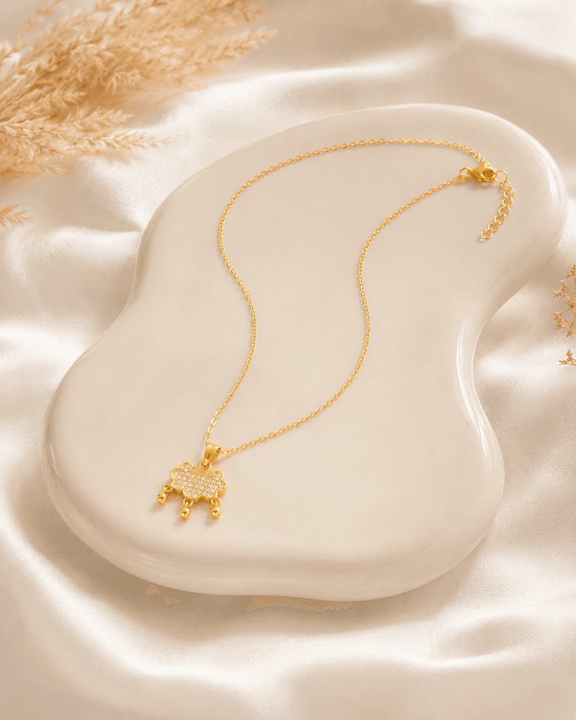 Gold-Tone Dangle Charm Necklace with Clear Accents detail photo 5 - Necklaces at ShopKaar