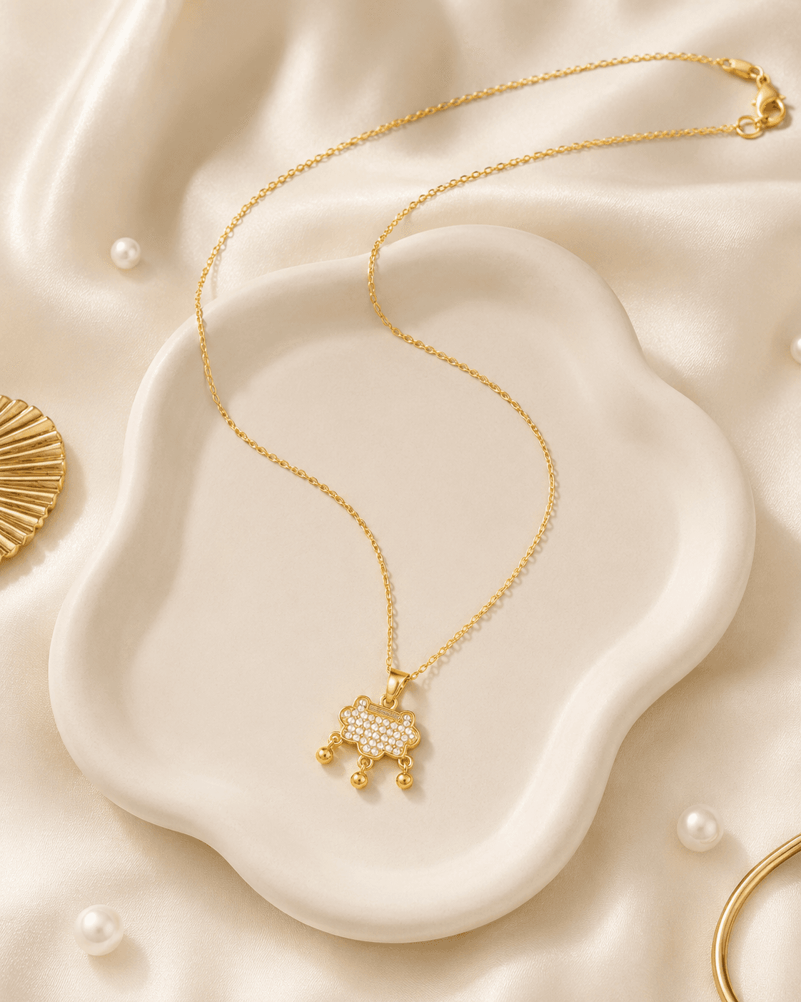 Gold-Tone Dangle Charm Necklace with Clear Accents detail photo 6 - Necklaces at ShopKaar