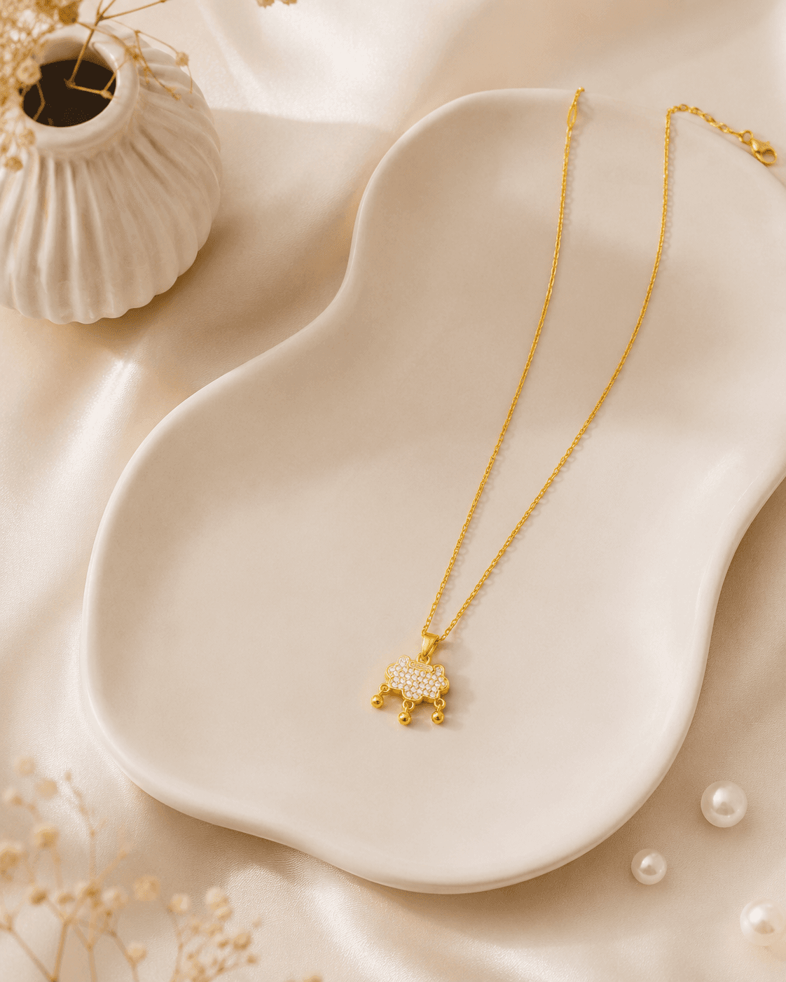 Gold-Tone Dangle Charm Necklace with Clear Accents detail photo 7 - Necklaces at ShopKaar