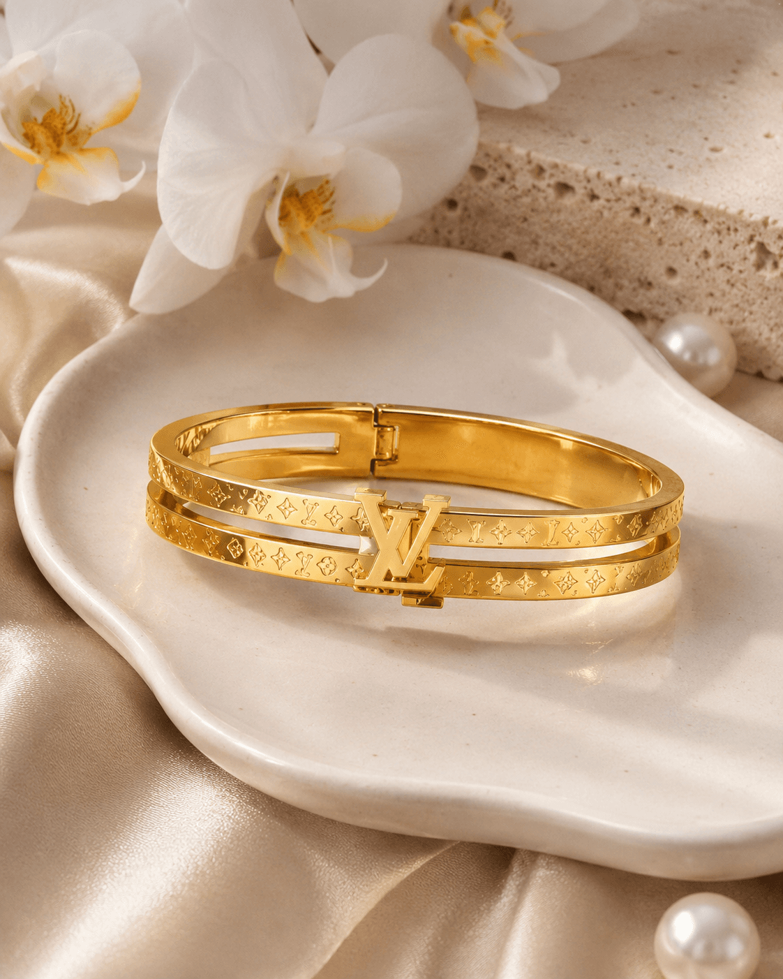 Gold-Tone Interlocking Letter Double-Band Bangle main product photo - Bracelets at ShopKaar
