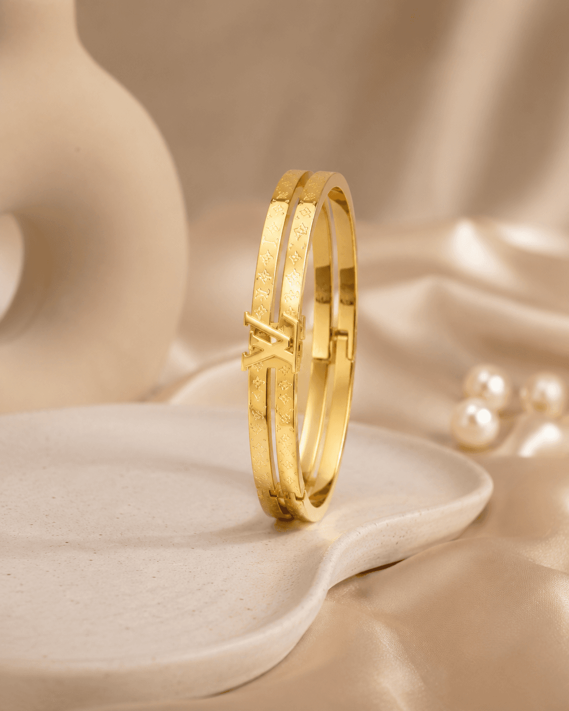 Gold-Tone Interlocking Letter Double-Band Bangle detail photo 2 - Bracelets at ShopKaar