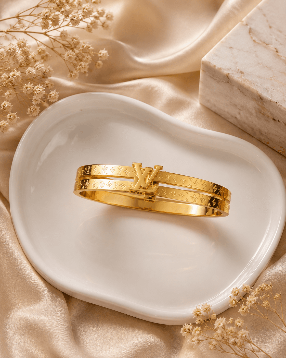 Gold-Tone Interlocking Letter Double-Band Bangle detail photo 3 - Bracelets at ShopKaar