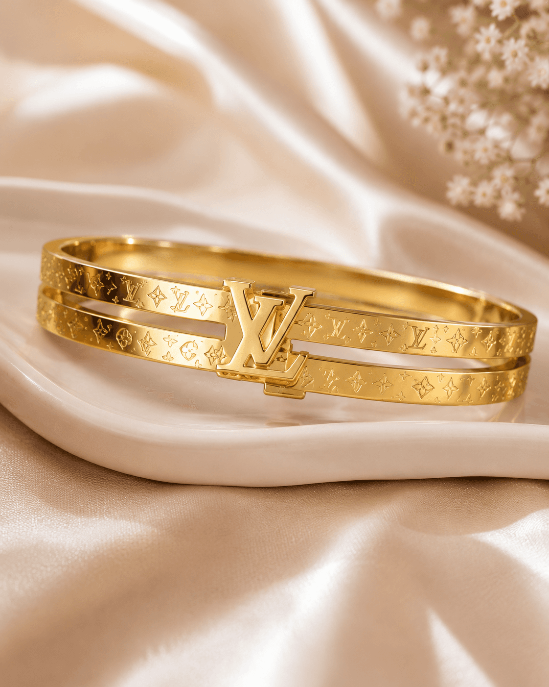 Gold-Tone Interlocking Letter Double-Band Bangle detail photo 4 - Bracelets at ShopKaar