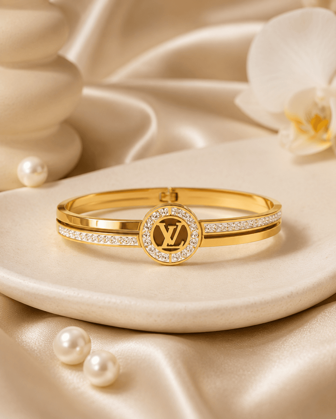 Gold-Tone Round Letter-Motif Double-Band Bangle main product photo - Bracelets at ShopKaar