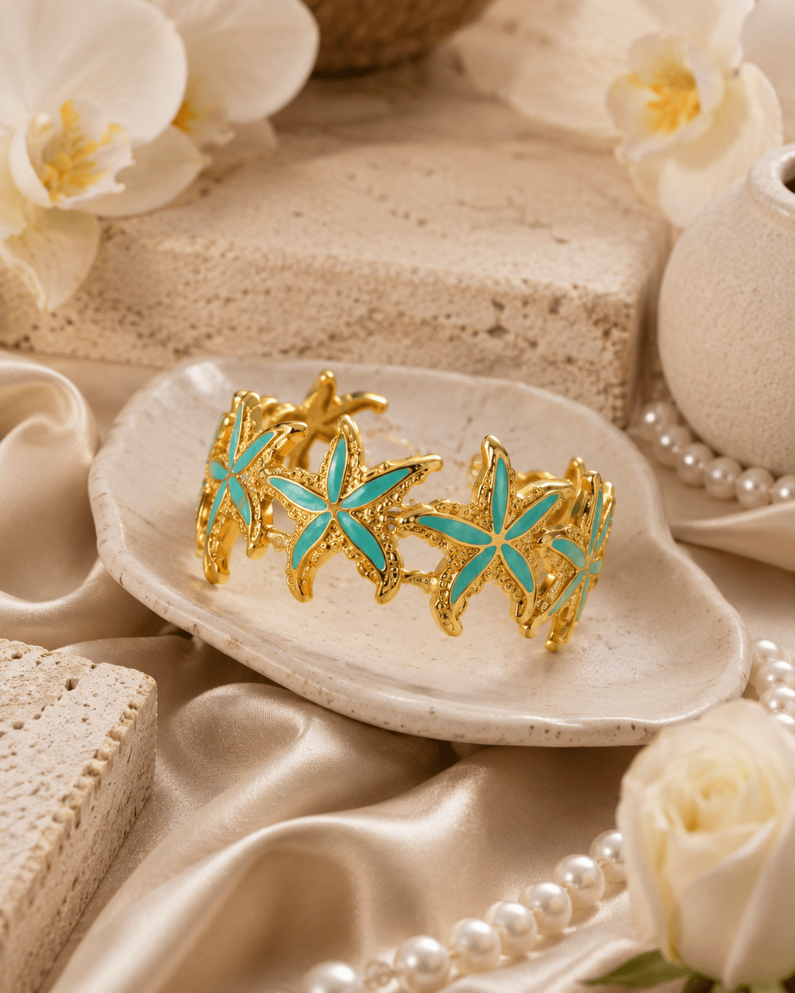 Gold-Tone Turquoise Starfish Cuff Bracelet main product photo - Bracelets at ShopKaar