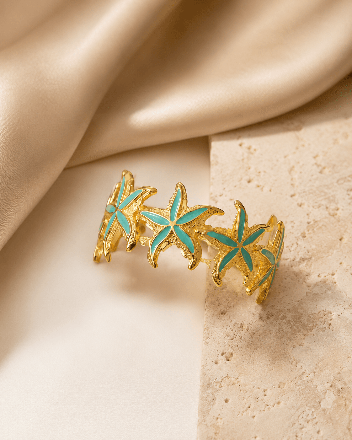 Gold-Tone Turquoise Starfish Cuff Bracelet detail photo 13 - Bracelets at ShopKaar