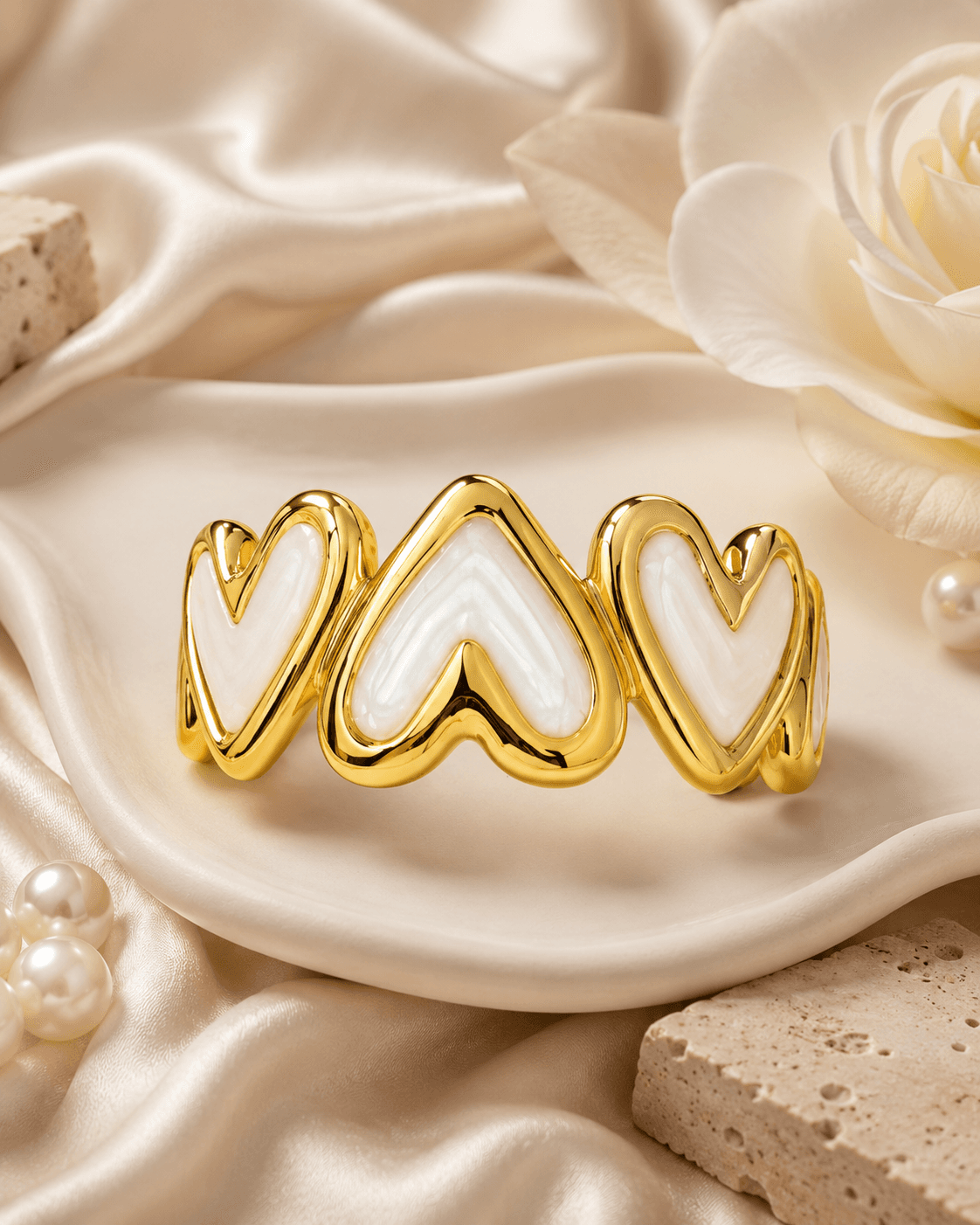 Gold-Tone White Heart Panel Bracelet detail photo 2 - Bracelets at ShopKaar