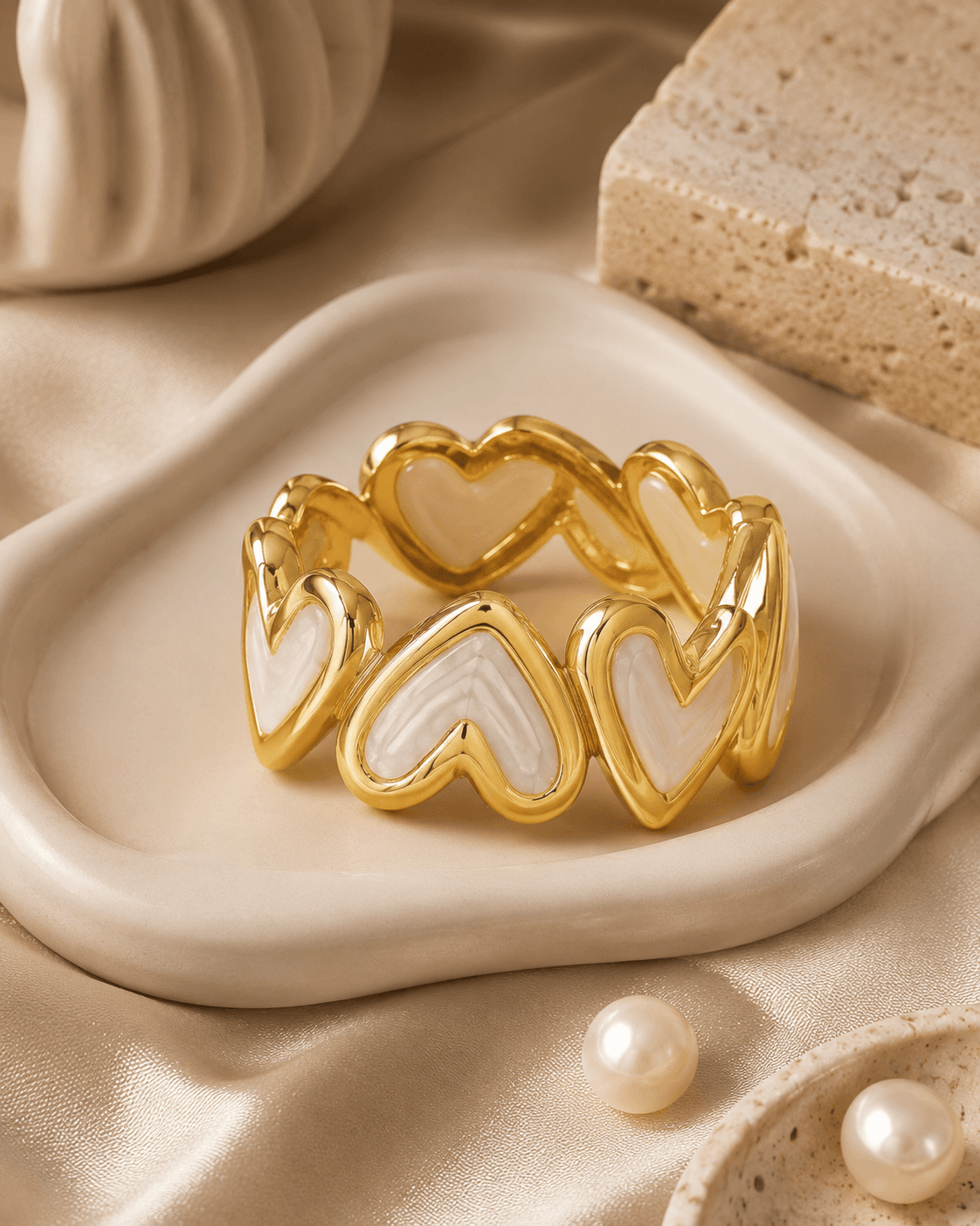 Gold-Tone White Heart Panel Bracelet detail photo 3 - Bracelets at ShopKaar